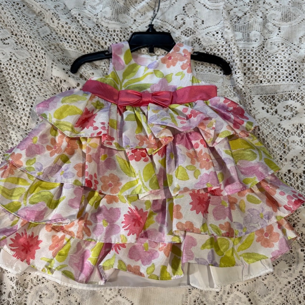 Cherokee Baby Girl Floral Ruffle Dress 12M Party Special Occasion